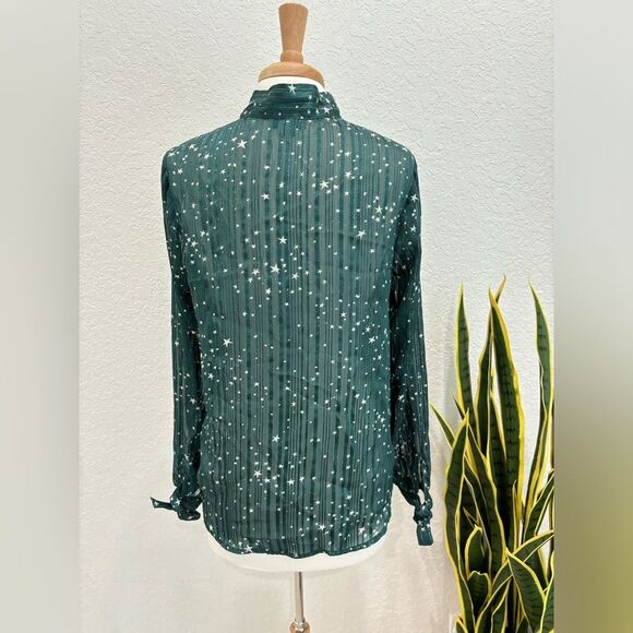 ModCloth Green Star Shimmer Sheer Top Size Large - Picture 3 of 5
